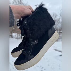 Michael Kors High Top Sneakers w/ Removable Rabbit Fur – Black 9